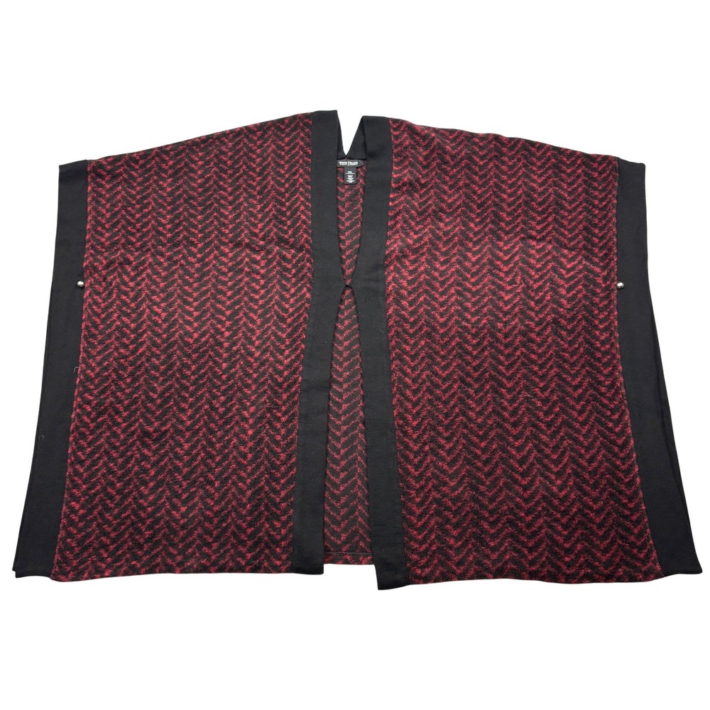 White House Black Market Poncho Womens M/L Red Black Chevron Knit Cape Wrap Top